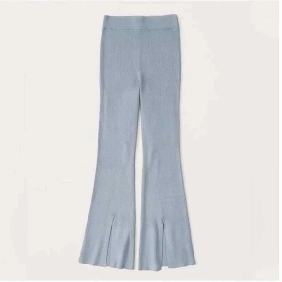 Abercrombie & Fitch Pants - Abercrombie & Fitch Ribbed Kick Flare High Rise Sweater Pants - Dusty Blue